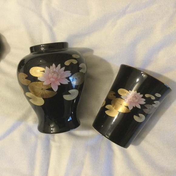 Vintage Otagiri brand, Lotus design set of lidded Ginger Jar and Cup - Picture 2 of 11